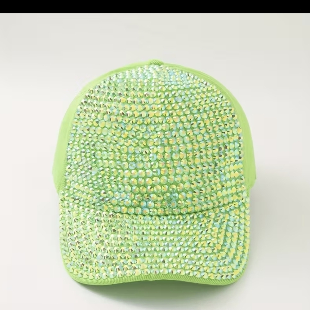 Green Rhinestone Women's Cap